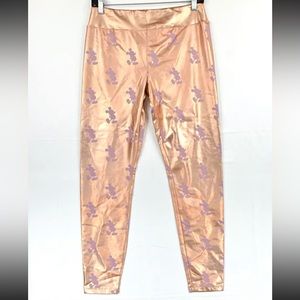 Disney Mickey Mouse Leggings Womens Pink Metallic Rose Gold Pants